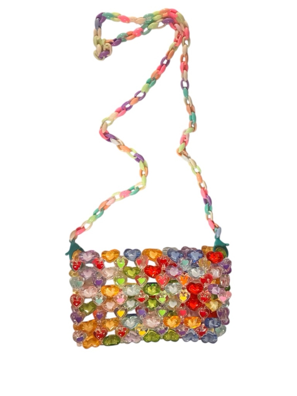 Colorful Acrylic Heart Beaded Crossbody Bag